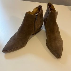 Marc Fisher Suedes Pointed Toe Ankle Boots, Tan, Size 10